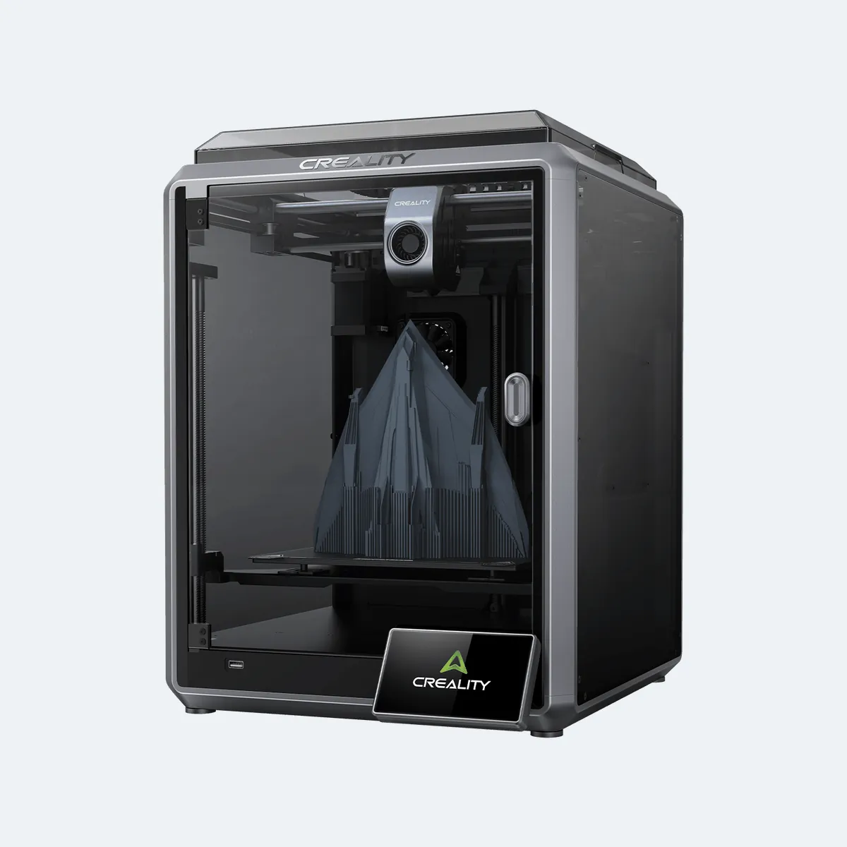 Impressora 3D Creality K1 com estrutura fechada e porta de vidro